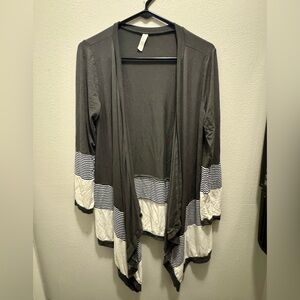 Gray and White Striped Open Cardigan fits like size XL